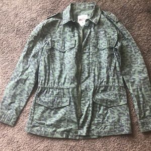 Green leopard print cargo jacket